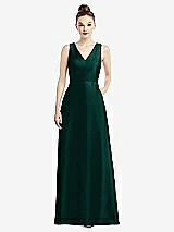 Front View Thumbnail - Evergreen Sleeveless V-Neck Satin Dress with Pockets