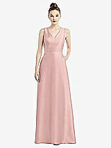 Front View Thumbnail - Rose - PANTONE Rose Quartz Sleeveless V-Neck Satin Dress with Pockets