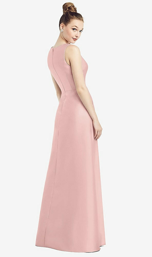 Back View - Rose - PANTONE Rose Quartz Sleeveless V-Neck Satin Dress with Pockets