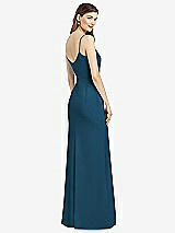Rear View Thumbnail - Atlantic Blue Spaghetti Strap V-Back Crepe Gown with Front Slit