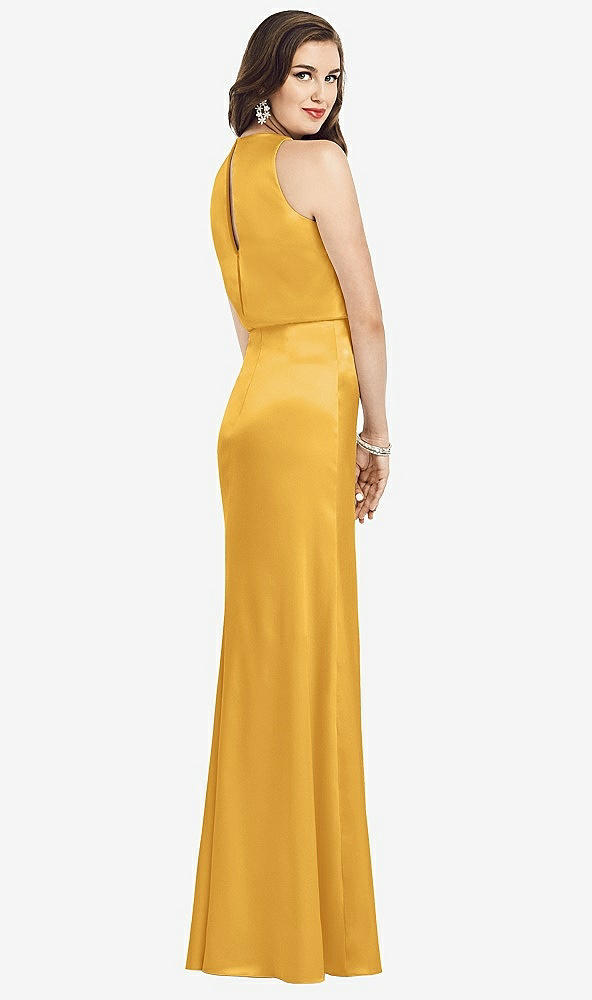 Back View - NYC Yellow Sleeveless Blouson Bodice Trumpet Gown