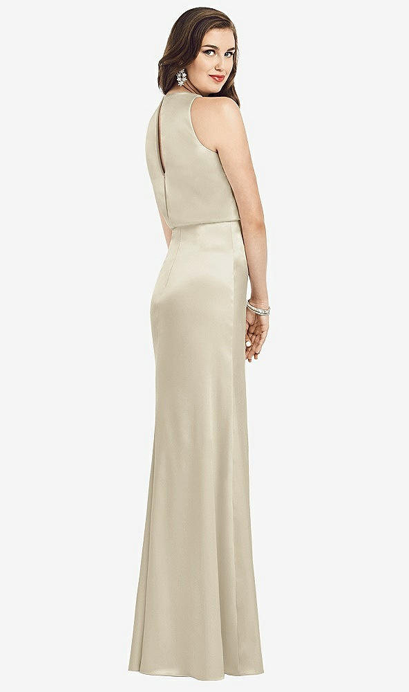 Back View - Champagne Sleeveless Blouson Bodice Trumpet Gown
