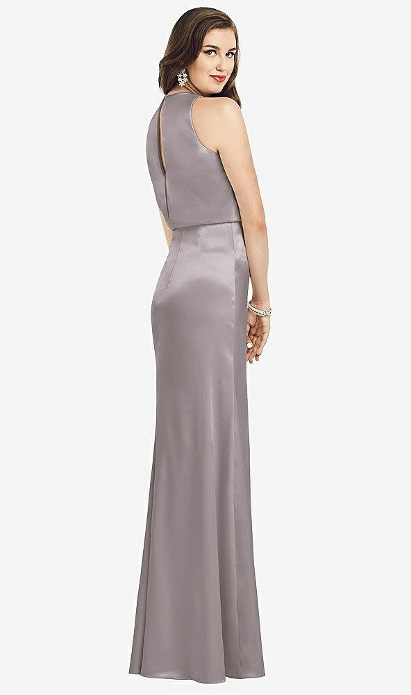 Back View - Cashmere Gray Sleeveless Blouson Bodice Trumpet Gown
