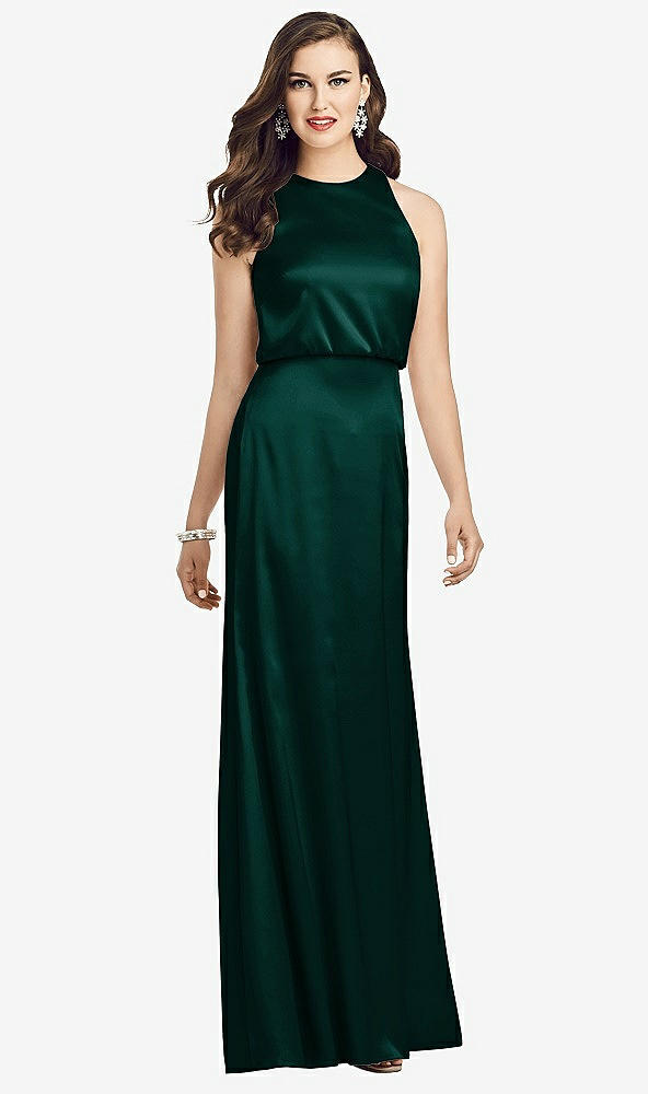 Front View - Evergreen Sleeveless Blouson Bodice Trumpet Gown