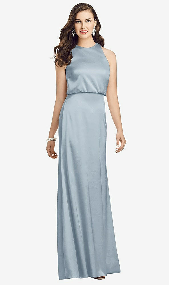 Front View - Mist Sleeveless Blouson Bodice Trumpet Gown