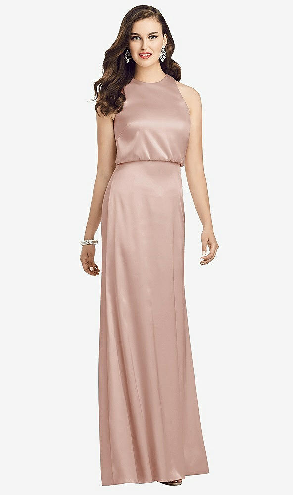 Front View - Toasted Sugar Sleeveless Blouson Bodice Trumpet Gown
