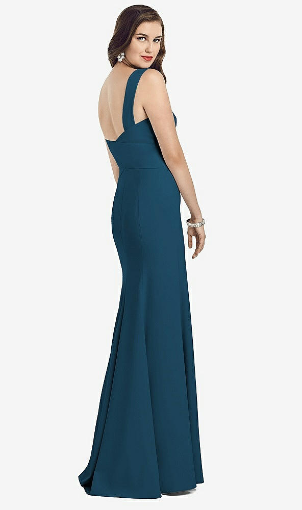 Back View - Atlantic Blue Sleeveless Seamed Bodice Trumpet Gown