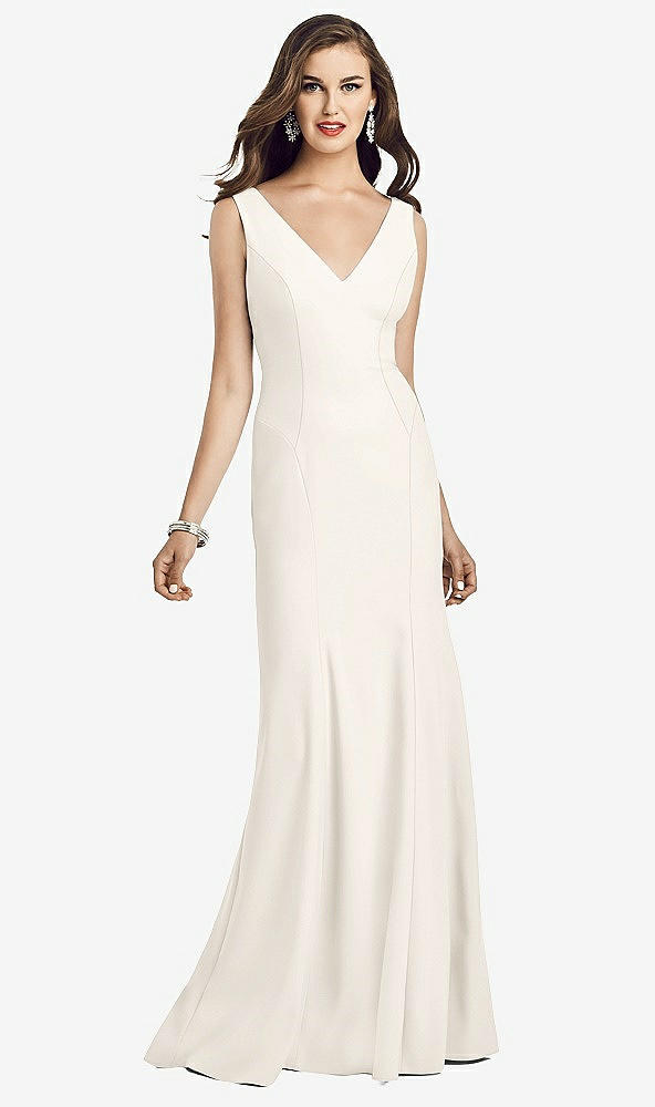 Front View - Ivory Sleeveless Seamed Bodice Trumpet Gown