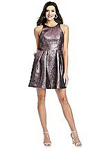 Front View Thumbnail - Shimmering Metallic Halter Cocktail Dress with Pockets