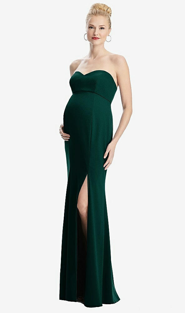 Front View - Evergreen Strapless Crepe Maternity Dress with Trumpet Skirt