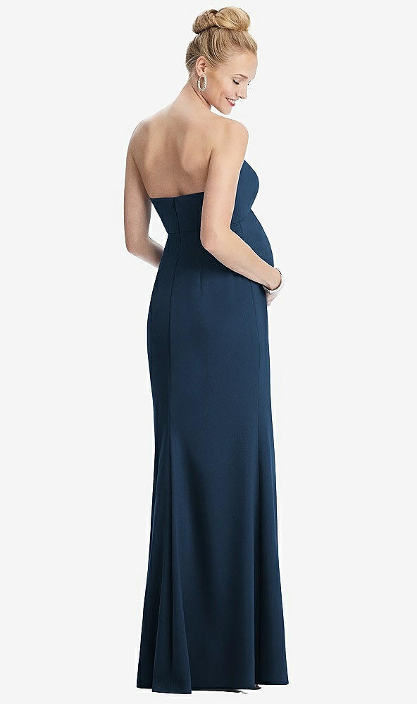 Back View - Sofia Blue Strapless Crepe Maternity Dress with Trumpet Skirt