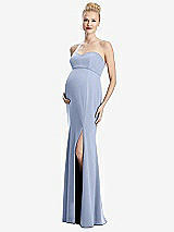 Front View Thumbnail - Sky Blue Strapless Crepe Maternity Dress with Trumpet Skirt