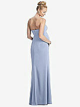 Rear View Thumbnail - Sky Blue Strapless Crepe Maternity Dress with Trumpet Skirt