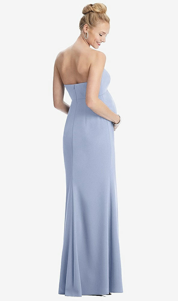Back View - Sky Blue Strapless Crepe Maternity Dress with Trumpet Skirt