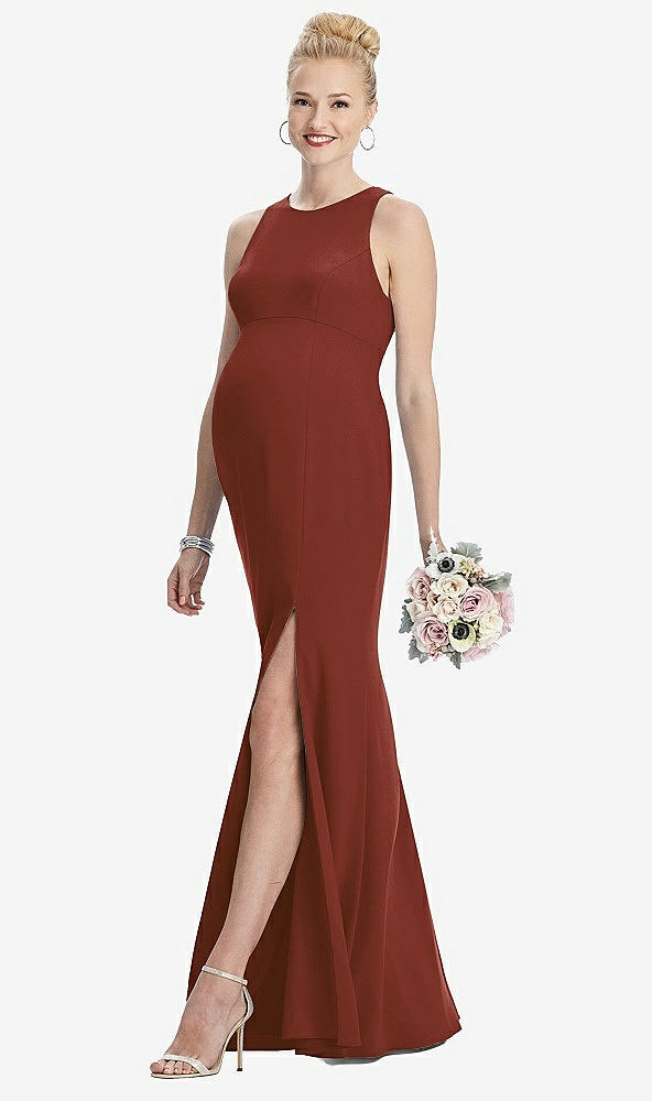 Front View - Auburn Moon Sleeveless Halter Maternity Dress with Front Slit