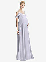 Front View Thumbnail - Silver Dove Draped Cold-Shoulder Chiffon Maternity Dress