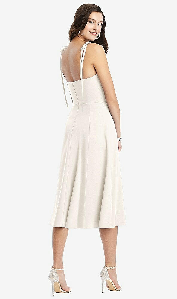 Back View - Ivory Bustier Crepe Midi Dress with Adjustable Bow Straps