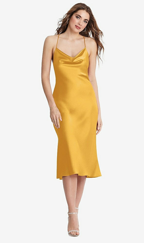 Front View - NYC Yellow Cowl-Neck Convertible Midi Slip Dress - Piper