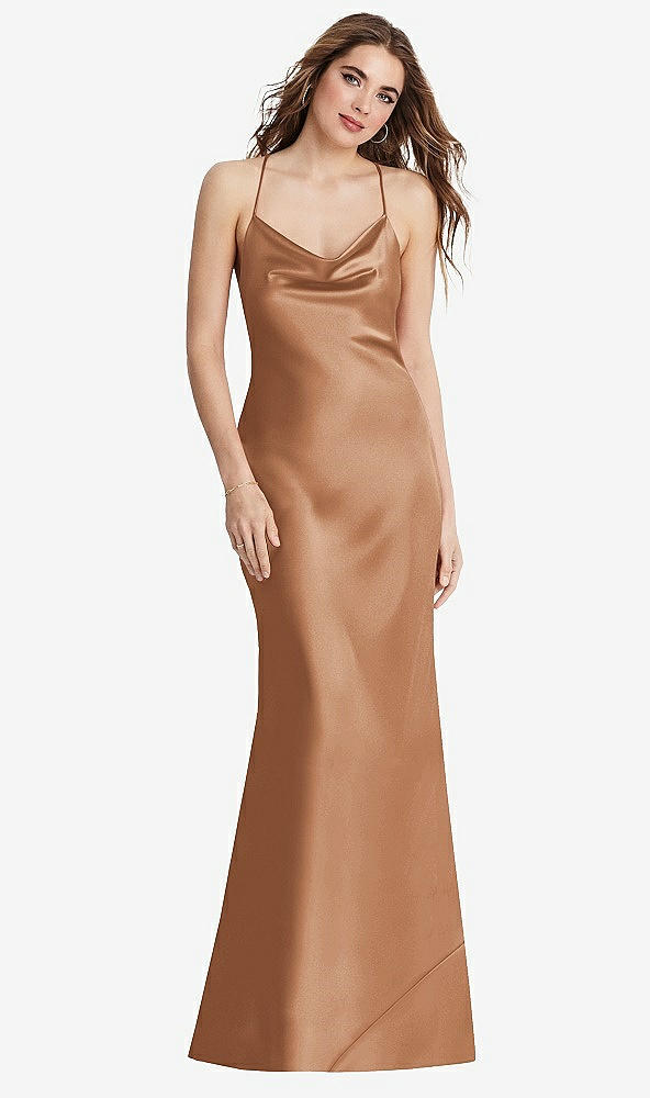 Back View - Toffee Cowl-Neck Convertible Maxi Slip Dress - Reese