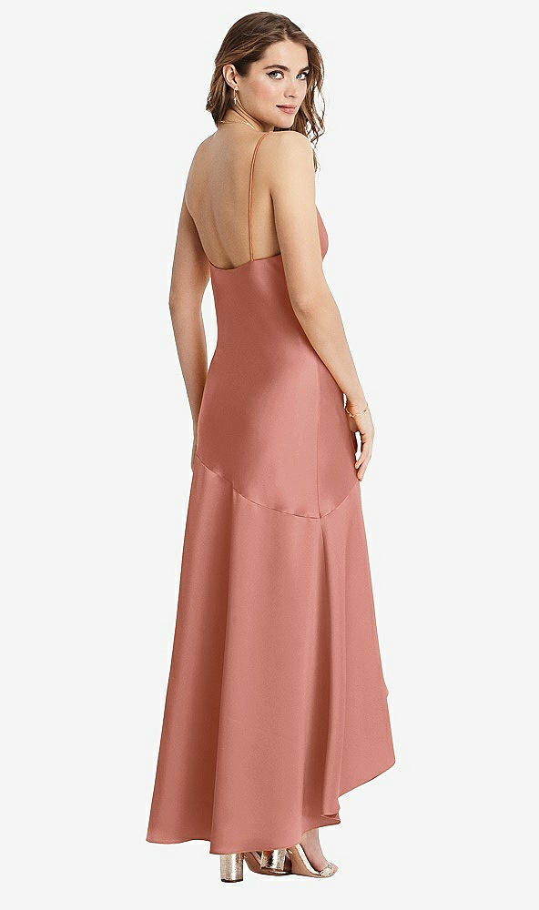 Back View - Desert Rose Asymmetrical Drop Waist High-Low Slip Dress - Devon