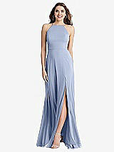 Front View Thumbnail - Sky Blue High Neck Chiffon Maxi Dress with Front Slit - Lela