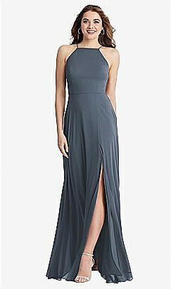 halter midi dress with draped tulip skirt