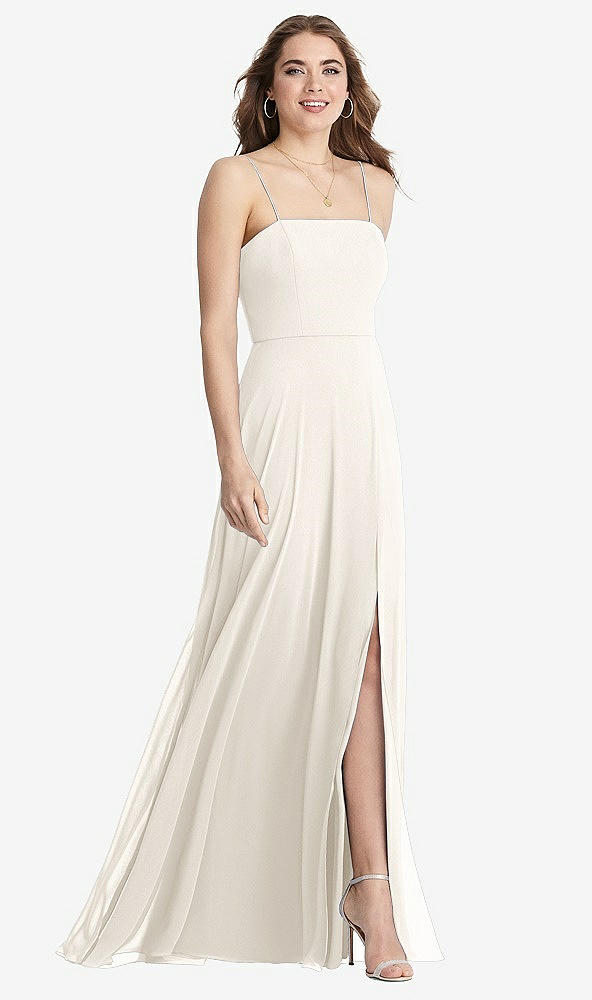 Front View - Ivory Square Neck Chiffon Maxi Dress with Front Slit - Elliott