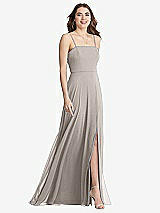 Front View Thumbnail - Taupe Square Neck Chiffon Maxi Dress with Front Slit - Elliott
