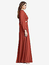 Side View Thumbnail - Amber Sunset Bishop Sleeve Ruffled Chiffon Cutout Maxi Dress - Harlow 
