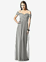 Front View Thumbnail - Chelsea Gray Off-the-Shoulder Ruched Chiffon Maxi Dress - Alessia