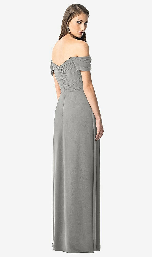 Back View - Chelsea Gray Off-the-Shoulder Ruched Chiffon Maxi Dress - Alessia