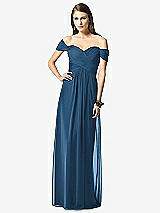 Front View Thumbnail - Dusk Blue Off-the-Shoulder Ruched Chiffon Maxi Dress - Alessia