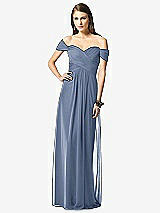 Front View Thumbnail - Larkspur Blue Off-the-Shoulder Ruched Chiffon Maxi Dress - Alessia