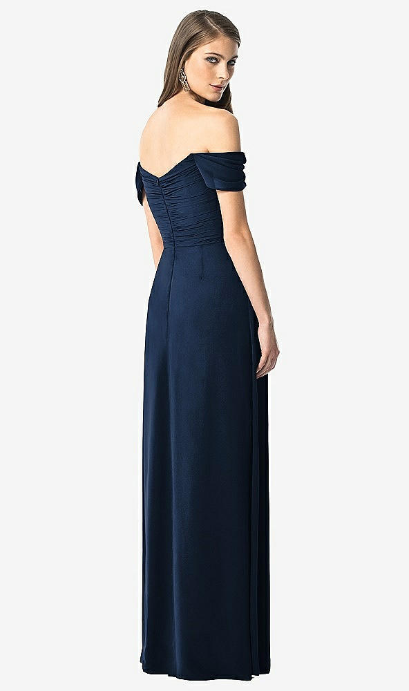 Back View - Midnight Navy Off-the-Shoulder Ruched Chiffon Maxi Dress - Alessia