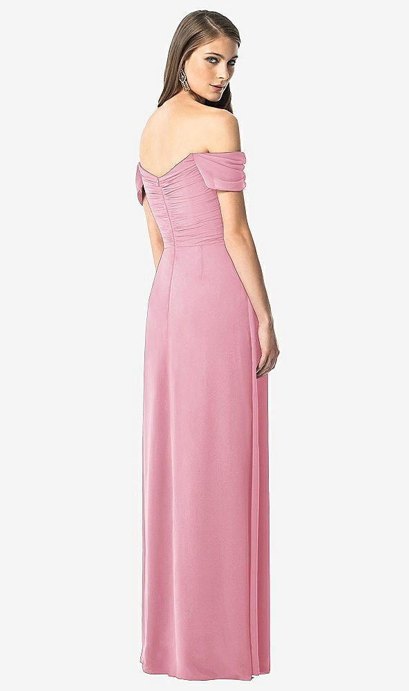 Back View - Peony Pink Off-the-Shoulder Ruched Chiffon Maxi Dress - Alessia