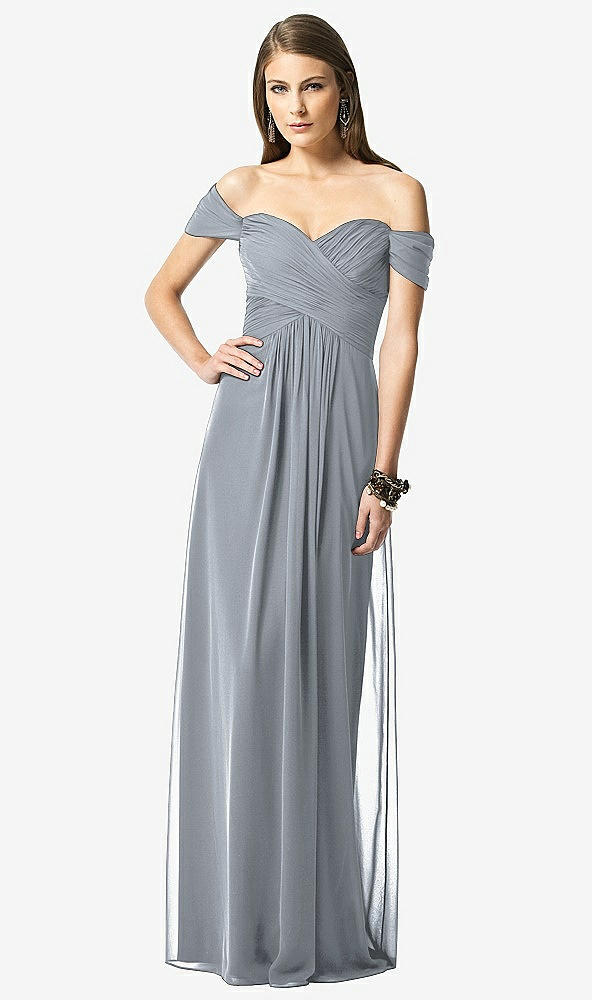 Front View - Platinum Off-the-Shoulder Ruched Chiffon Maxi Dress - Alessia