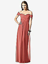 Front View Thumbnail - Coral Pink Off-the-Shoulder Ruched Chiffon Maxi Dress - Alessia