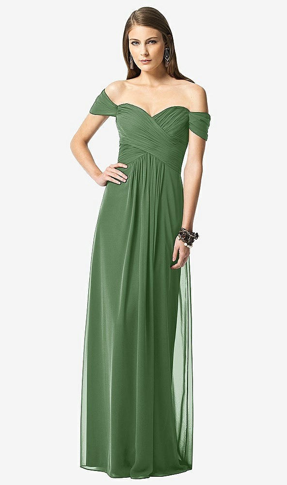 Front View - Vineyard Green Off-the-Shoulder Ruched Chiffon Maxi Dress - Alessia