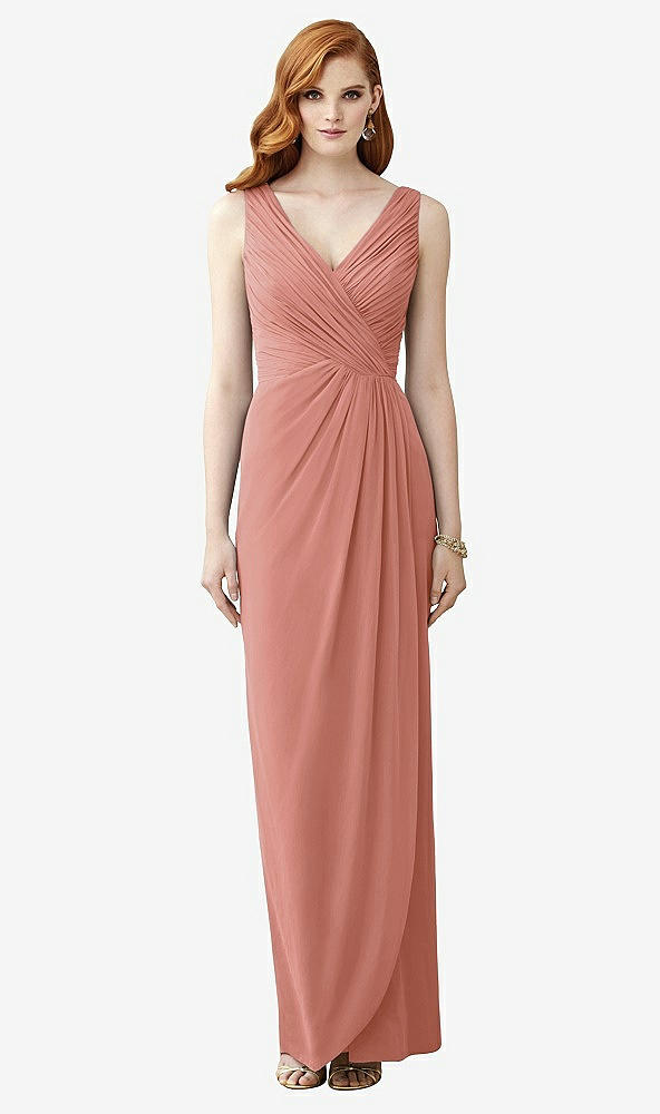 Front View - Desert Rose Sleeveless Draped Faux Wrap Maxi Dress - Dahlia