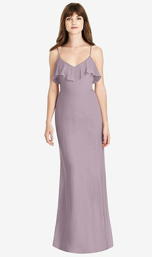 Front View - Lilac Dusk Ruffle-Trimmed Backless Maxi Dress
