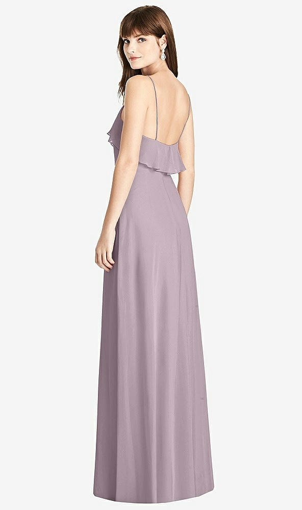 Back View - Lilac Dusk Ruffle-Trimmed Backless Maxi Dress