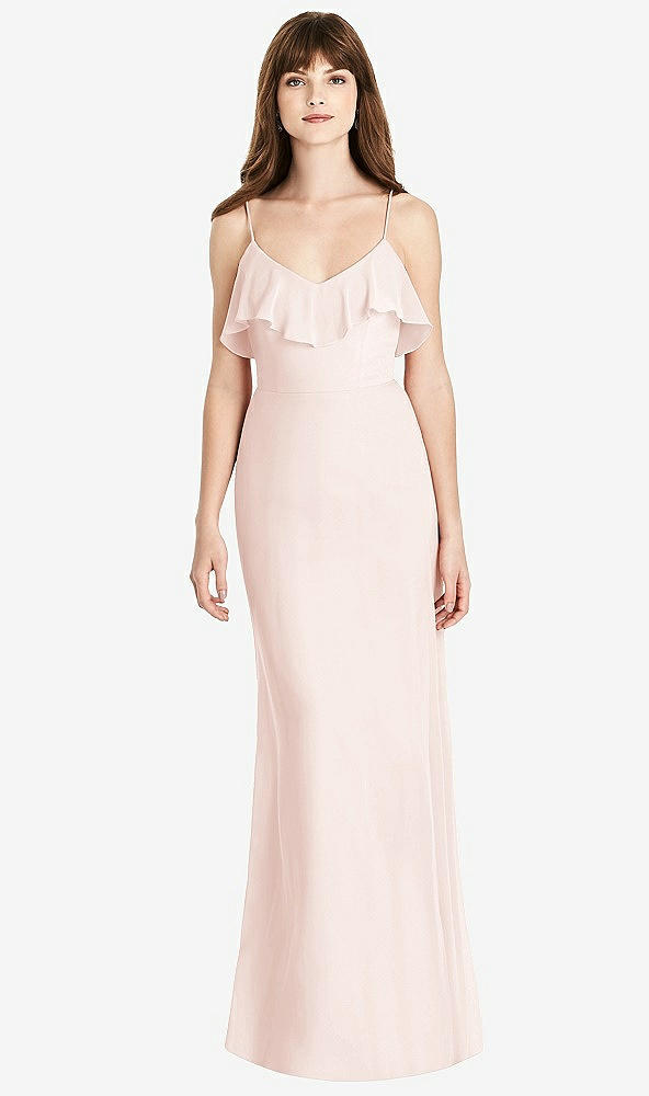 Front View - Blush Ruffle-Trimmed Backless Maxi Dress