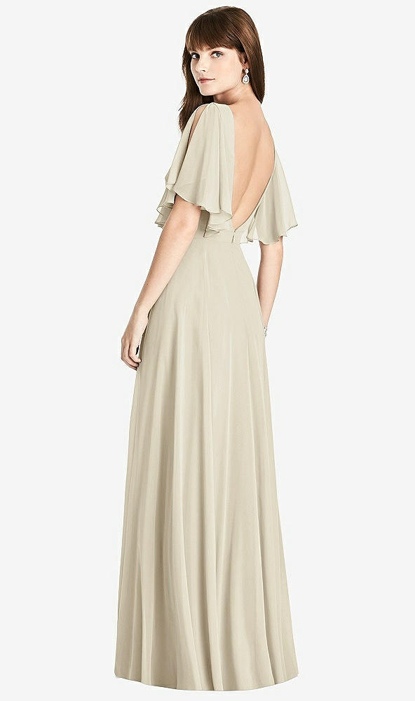 Front View - Champagne Split Sleeve Backless Maxi Dress - Lila