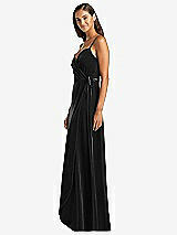 Side View Thumbnail - Black Velvet Wrap Maxi Dress with Pockets