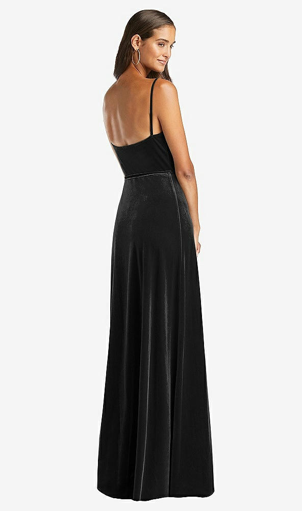 Back View - Black Velvet Wrap Maxi Dress with Pockets