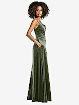 Side View Thumbnail - Sage Cowl-Neck Velvet Maxi Dress with Pockets