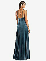 Rear View Thumbnail - Dutch Blue Velvet Halter Maxi Dress with Front Slit - Harper