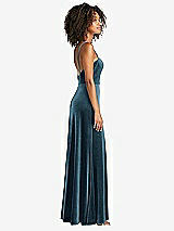 Side View Thumbnail - Dutch Blue Square Neck Velvet Maxi Dress with Front Slit - Drew