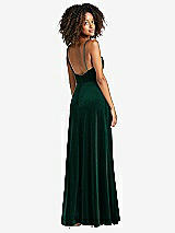 Rear View Thumbnail - Evergreen Square Neck Velvet Maxi Dress with Front Slit - Drew