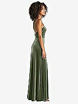 Side View Thumbnail - Sage Square Neck Velvet Maxi Dress with Front Slit - Drew